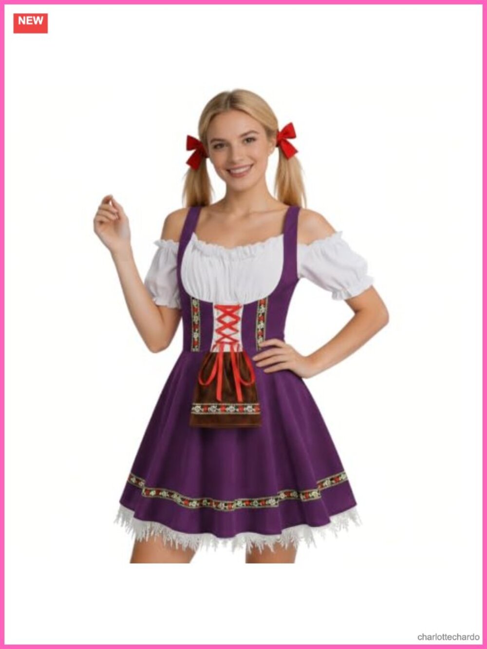 German Bavarian Dirndl Costume Dress for Women Off-Shoulder Puff Sleeve Lace-Up